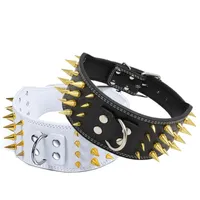 Domineering Pu Leather Spike Studded Dog Collar Four Row Gold For Big Pet Accessories (color:black,white) Collars & Leashes