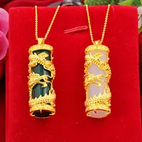 Wholesale Alluvial Gold Pendant Inlaid Hetian Jade Dragon Column White Jade Ancient Gold Ladies Pendant Dragon and Phoenix Pendant