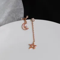 Stud S925 Sterling Silver Hollow Star and Moon Kolczyki Trend Fresh Original Jewelry Factory Direct Supply