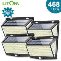 ソーラーランプLitom 468 LEDS屋外ライト270°広角IP65防水PIRモーションセンサーライト3つのモード