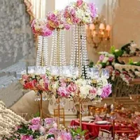 Parti Dekorasyon Tarzı Uzun Boylu 5 Arms Kristal Şamdan Düğün Şamdan Çiçek Kase Metal Mum Sopa Olay Ile