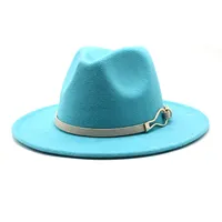 Beyaz kadın Fedoras Şapka Panama Erkekler Kilisesi Caz ​​Şapkaları Keçe Jazz Şapkalar Geniş Ağız Örgün Elbise Cap