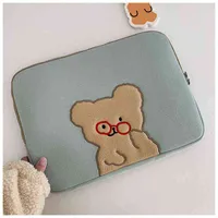 Korean Fashion Laptop Case Bag For Cartoon Glasses Bear Ipad Pro 9.7 10.5 11 13 inch Tablet Sleeve 15 inch Laptop Inner Bag 211224