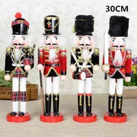 30 cm 4 typen Kerstmis houten notenkraker soldaat pop beeldjes walnoot marionet kerstversiering ornamenten gift g0911