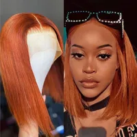 Lace Parens Orange Kort Bob För Kvinnor Transparent Human Hair Front Wig Ombre Straight 13x4 Frontal Brazilian Remy