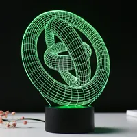 Последнее трехкольское абстрактное искусство 3D лампы ночь светлая спальня декоративный мульти 7 цвет USB красочный