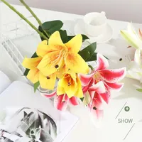 Fleurs décoratives Couronnes 3D Impression mignonne Lily Brague Real Attry Aree artificiel pour la décoration de la maison Décoration de mariage Faux Jardin Flores Cadeau
