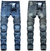 Мужские плюс размер брюки джинсы мужчина джинсовый дизайнер мото велосипед прямой мотоцикл для осенних весенних панк-рок уличная одежда езда колена Щиток случайные мода 6507