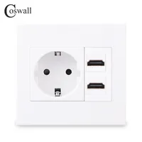 Coswall PC Panel 16A EU Wall Power Socket With 1 / 2 Female to compatible 2.0 Connector 211007