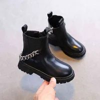 Kinder Martin Stiefel für Jungen Mädchen Schwarzes Leder mit Metallketten Klassische Kinder Chelsea Boots Mode Marke Neue 2021 Herbst H1103