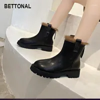 Boots BETTONAL Fashion Leather Women's Winter Women Mid-Calf Female Short Shoes For Woman Booties Motorcycle Platform Mid-Calf1