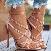 Sandalet Gaoke 2021 üst satış çapraz şerit yüksek topuklu hollow fishmouth kadın ayakkabı artı boyutu 43