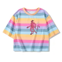 Frauen T-shirt Lässig Anime Druck Muster Weibliche Streetwear Mode All Match Sommer Harajuku Baggy Lose Rainbow Stripes Corp Kleidung