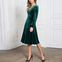 Moda Kokteyl Elbiseleri Kadın Parti Elbise Yüksek Bel Elbise V Yaka Midi Giysileri Robe de Soirée Femme