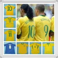 레트로 펠레 브라질 유니폼 셔츠 Ronaldo r Carlos Romario Ronaldinho Bebeto Kaka Rivlado Adriano 축구 Calcio Futebol Pele