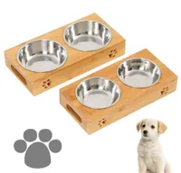 Feeders Supplies Home & Garden Drop Delivery 2021 Dog Food Large Feeding Station Stainless Pet Double Bowls Stand Cat Wooden Bowl X359Z