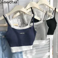 Two Pieces Spliced Tank Top Female Stripe Breathable Tops Fashion Outside Wear Lingerie Camisoles & Tanks
