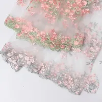 Tissu floral dentelle brodée en nylon en nylon tulle pour la tenue de couture, mariage, décor, noir, blanc, rose, gris, près de la cour