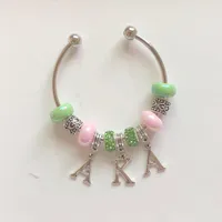 Charme pulseiras feito à mão moda rosa verde europeu grânulos grego sorority letra aberto punho senhora pulseira pulseira jóias