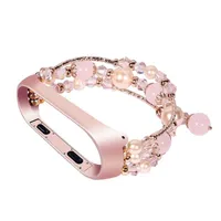 Bandes de montre Colories Cristal Perles Décor Poignet Poigonne De Remplacement Bande Alternative Bracelet Compatible Pour MI 4 (Rose)
