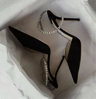 Роскошные дамы платья сандалии обувь накачивает женские на высоких каблуках кристаллы лодыжка точка точка ноги Saeda 100 мм.
