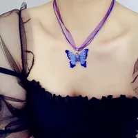 Chica fresca collar cinta collares hecha a mano estética retro punto diamante oro rosa púrpura mariposa