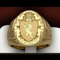 Moda color oro tallado a mano anillo para hombres de alta calidad Lion Crown Signtet Anillos Personalidad Seal Male Punk Party Jewelry Regalos