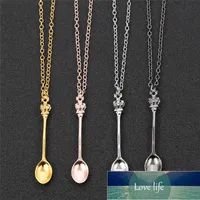 Charm Tiny Tea Spoon Kształt Naszyjnik z koroną dla kobiet 4 kolory Kreatywny Mini Long Link Jewelry Spoon Naszyjnik Cena fabryczna Ekspert Projekt Quality Najnowsze