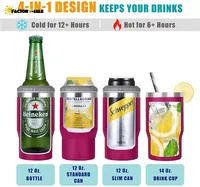 14 Colors 4-in-1 Can Cooler Tumbler 14oz Coffee Mug Stainless Steel Vacuum Cold Cans Holder for 12oz Beer Bottles Outdoor Portable Travel Car Cup F0228