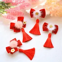 Hair Accessories 20pcs Lot Chinese Style Bows Clips Children Lovely Year Hairpins Ornament Retro Red Color Tassel Ribbon Barrettes