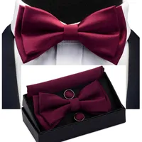 Сплошной галстук-бабочка Различный Размер вверх и вниз по мужской простой бабочковым платкам Запонки Подарочная коробка набор для мужчин свадебные моды галстуки