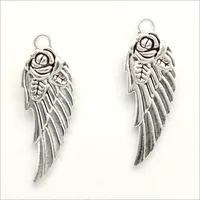 Los 50 stücke Blume Angel Wings Tibetanische Silber Charms Anhänger für Schmuckherstellung Ohrring Halskette Armband Schlüsselanhänger Zubehör 30 * 11mm