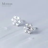 Cute Snowflake Romantic Zirconia Stud Earrings for Women 925 Sterling Silver Jewelry Girl Mode Bijoux 210707