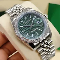 Grön Palm Leaf Dial Ladies Watch Lysous Sapphire Surface Wristwatches Diamond 2813 Rörelse Kvinnor Designer Orologio di Lusso