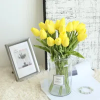 Dekoratif Çiçekler Çelenk 1 demet 10 Mini Lale Sarı Simüle Çiçek Yapay Sahte Festivali Parti Ev Ofis DIY Dekorasyon