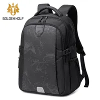 Backpack GOLOEN WOLF Men Women Business Computer Student Schoolbag Man Handbags Anti-theft Bag Pack Double Zipper Waterproof
