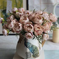 Fleurs décoratives Couronnes Shabby chic bouquet européen jolie mariée mariage petite pivoine soie mini faux pour la décoration de la maison Indoor1