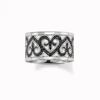 Wedding Rings Trendy Silver Color Arabesque Black Cubic Zirconia Heart Glam Romantic Women Jewelry Eternity Love Wanita Cantik Bijoux