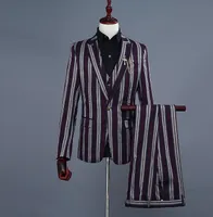 Färg Stripes Mariage Groom Bröllopskläder för män Blazer Boys Prom Fashion Slim Masculino Senaste Coat Pant Designs Koreanska Mäns Blazers