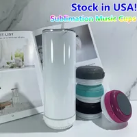 USA Stocks Sublimation Straight Tumbler Music Cups mit Bluetooth -Lautsprecher Wireless intelligenter Edelstahl 20oz Skinny Tumbler Smart Coffee Becher Wasserflasche