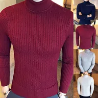 Случайные мужчины зима сплошной цвет черепахи шеи с длинным рукавом твист вязаный тонкий свитер Sales1