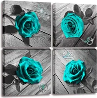 Teas Wall Art Teal Blue Rose Stampe Bianco e nero Turchese Floral Opere floreali Modern Frame Pictures Flower Pictures Art Wall Decor