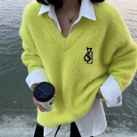 Осень 2021 Модельер-дизайнерский женский свитер удобный мягкий высококачественный тонкая шерсть теплый износ вязаная V-образная многоцветная смесь