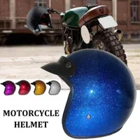 オートバイヘルメットゴールドシャインヘルメット3/4オープンフェイスビンテージスクーターCASCO MOTO BIKE承認レトロジェットドットP4C9