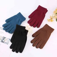 Textile Non-slip Thicken Warm Solid Color Knitted Gloves Stretch Glove Imitation Wool Full Finger Outdoor Skiing Cycling ZXFHP1571