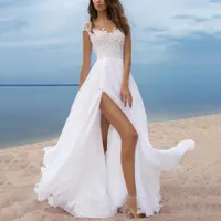 Przypadkowe sukienki w magazynie damskie elegancki suknia ślubna Bridemaid Plus Size V-Neck Koronki Szyfonowa Ball Wieczorowa Suknia Slit Dla Kobiet Bridal # 8
