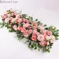Decoratieve bloemen 100 cm DIY bruiloft bloem muur arrangement levert zijde pioenrozen rose kunstmatige rij decor ijzeren boogachtergrond