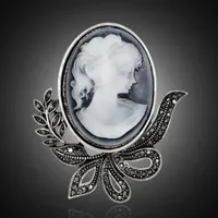Pines, Broches Rhinestone Trendy Hollow Out Vintage Style Cameo Beauty Head Elegant Antique Boda Broche Pines Jewelry AF037