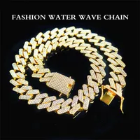 Högkvalitativt mode dekorativt halsband 20mm tre rad diamant miami kuba kedja full av zircon män hip hopbo