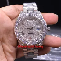 럭셔리 43mm 발톱 베젤 큰 다이아몬드 자동 남자 시계, 고품질 스테인레스 스틸 CZ 완전히 아이스 다이아몬드 로마 마커 남자 시계